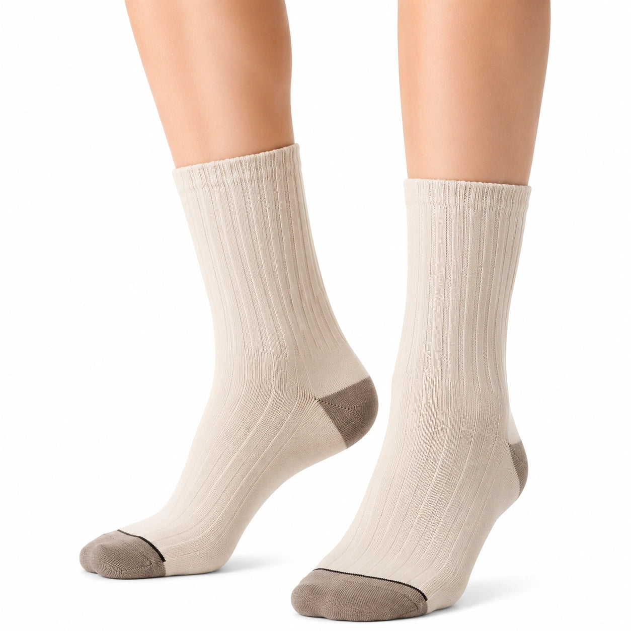 Calze a coste 39-42 in tessuto beige e tortora per uso quotidiano