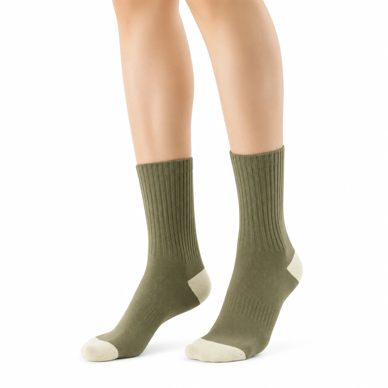 Calze sportive 43-46 in maglia verde oliva e beige a coste