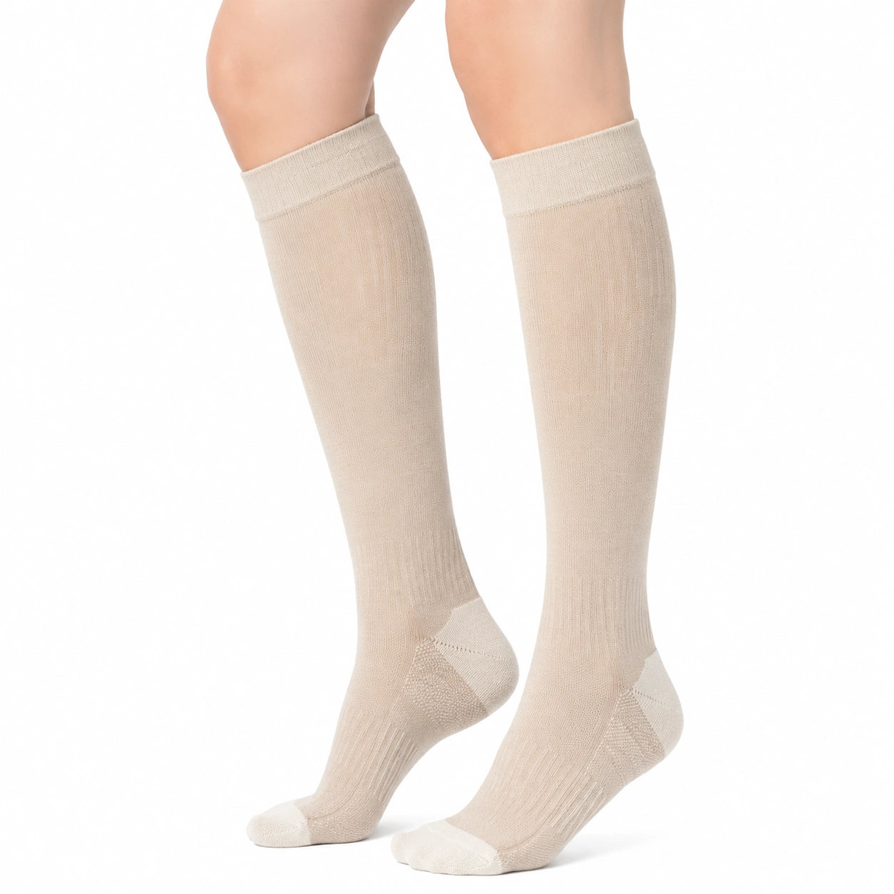 Calze al ginocchio 35-38 in maglia beige a coste per uso quotidiano