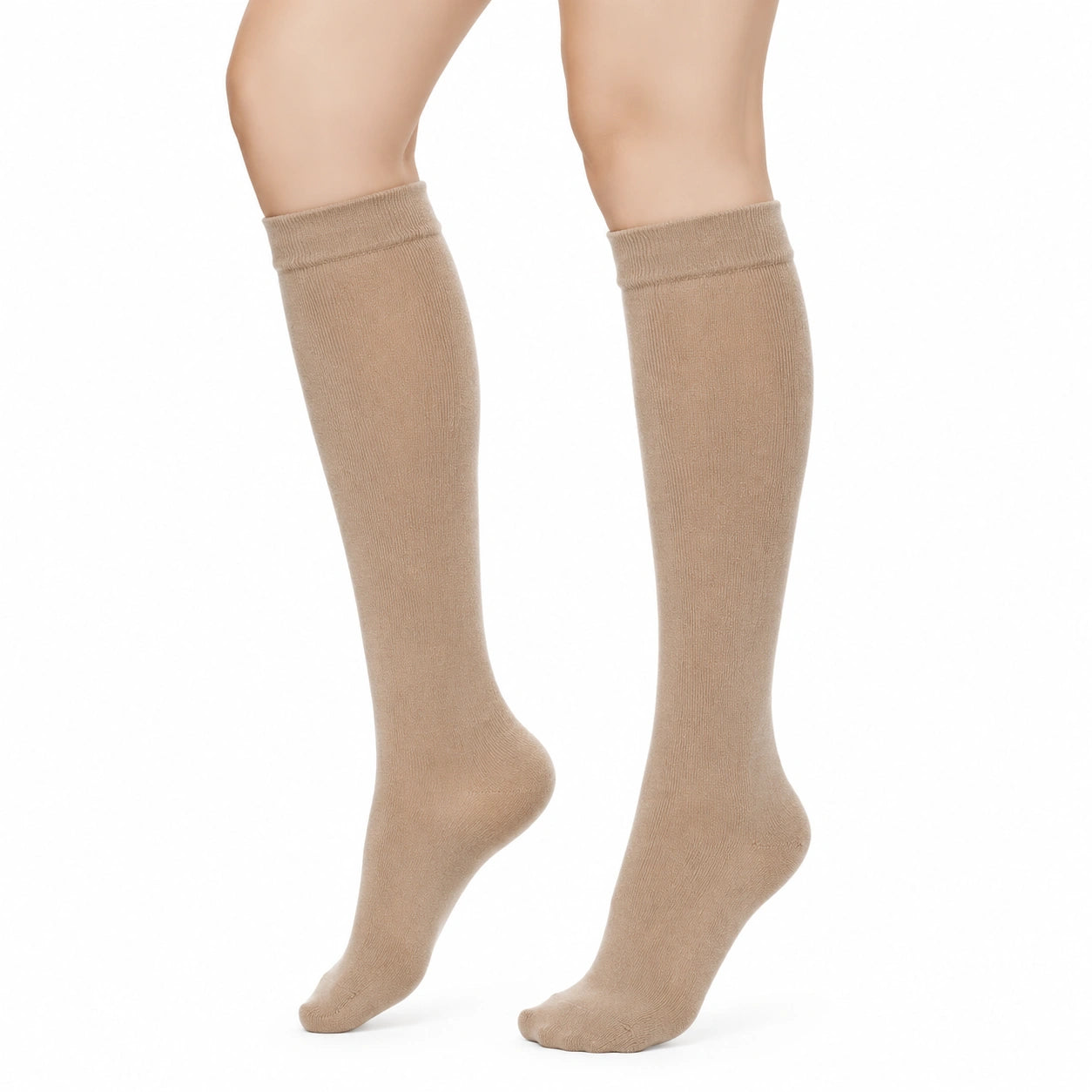 Calze lunghe al ginocchio 35-38 in tessuto a maglia beige - stile essenziale