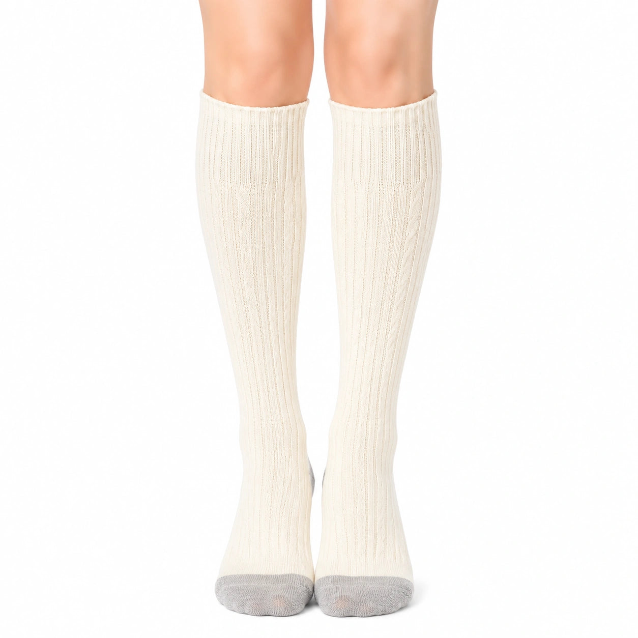 Calze al ginocchio 35-38 in maglia color crema a coste stile classico