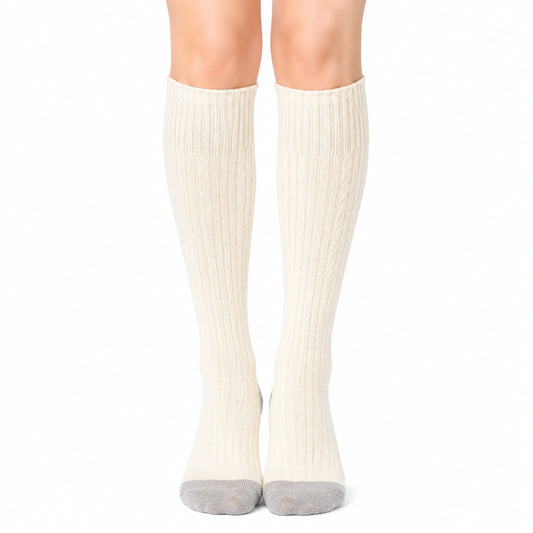 Calze al ginocchio 35-38 in maglia color crema a coste stile classico