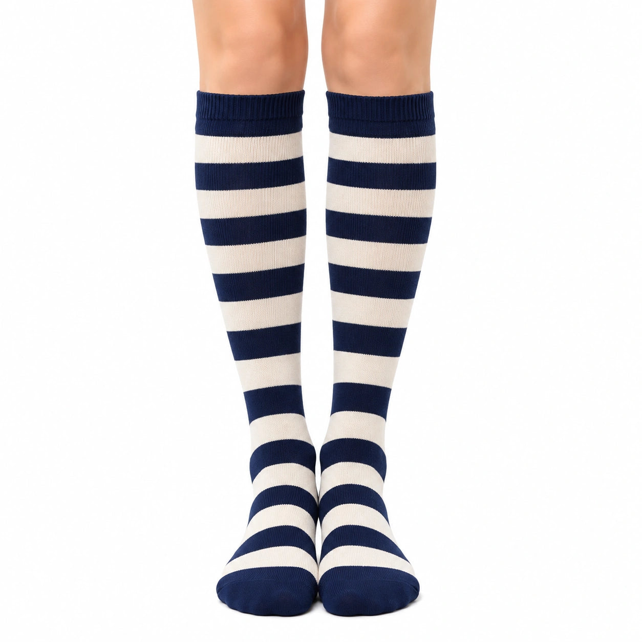 Calze al ginocchio 39-42 in maglia blu navy e bianco a righe stile casual