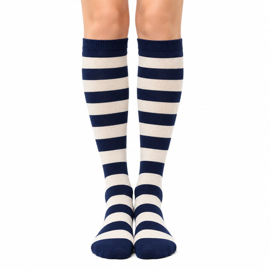 Calze al ginocchio 39-42 in maglia blu navy e bianco a righe stile casual
