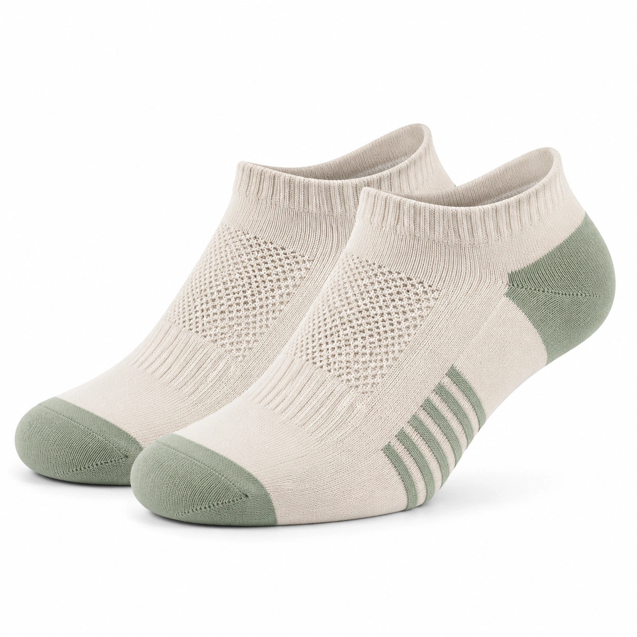 Calzini sportivi alla caviglia 43-46 in maglia beige e verde - traspiranti